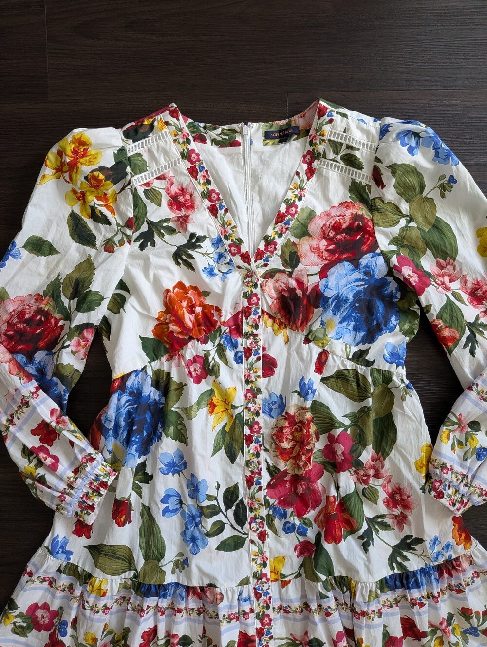 Skies Are Blue White Cotton Floral Long Sleeve Mini Dress Large Boho - Picture 6 of 8